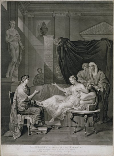 Het Interview van Augustus en Cleopatra, gegraveerd door Richard Earlom, gepubliceerd 1784 door Anton Raphael Mengs